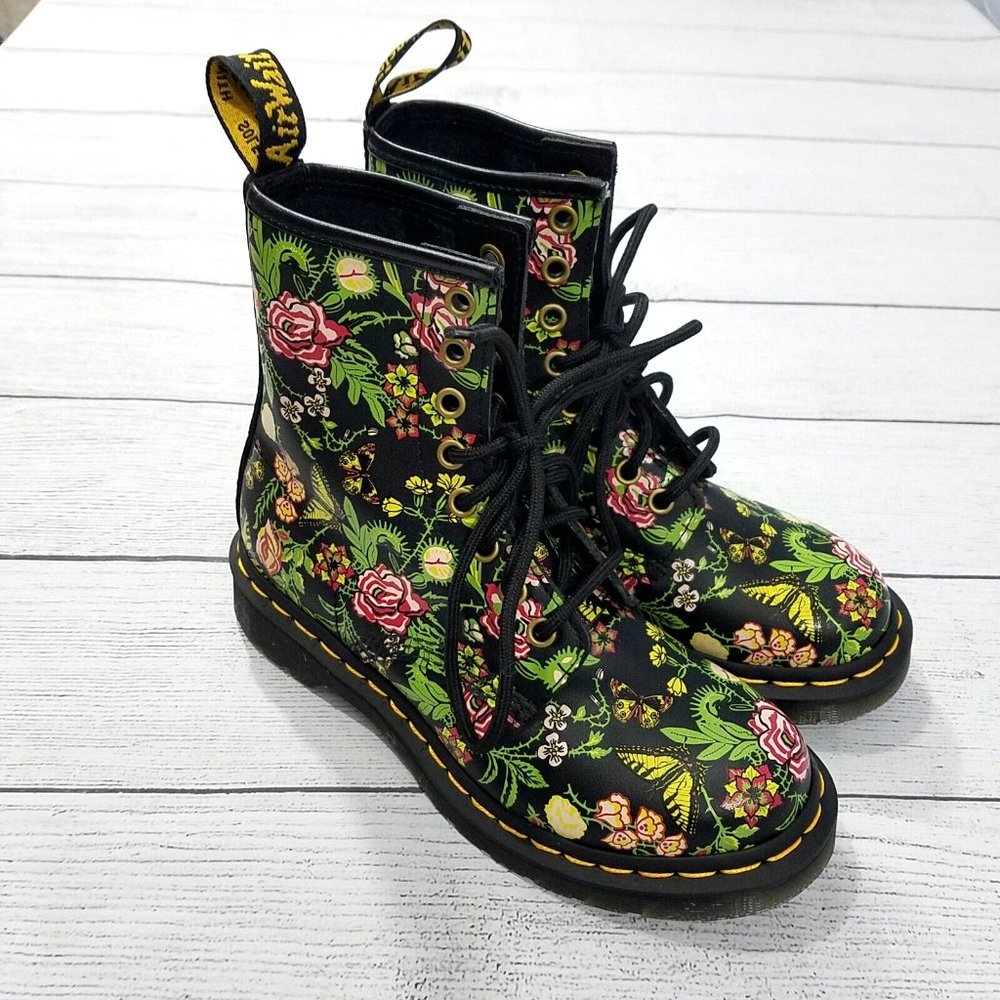 Dr. Martens 1460 Floral Bloom Leather Lace Up Boots Women's Size 5 US